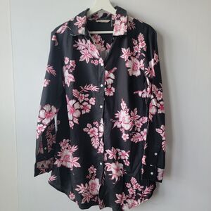 Soft Surroundings Women's Tencel Hibiscus Tunic Shirt sz Floral Button Down